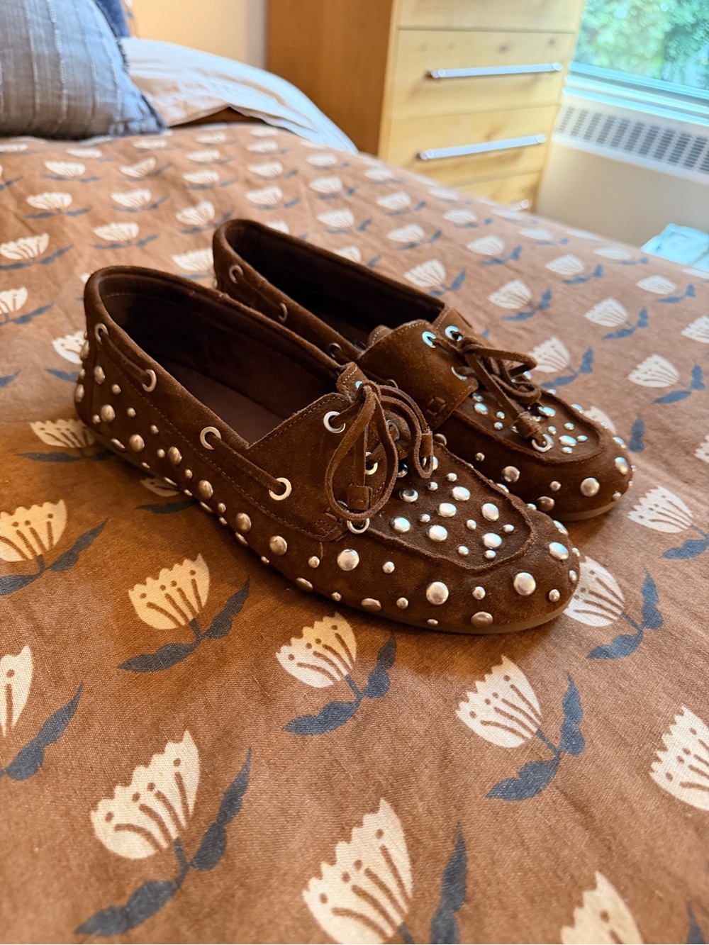 Zara Brown Suede Studded boat shoe Loafers